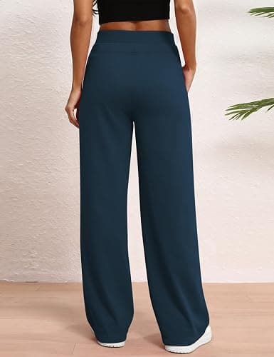 HeSaYep Women's Wide Leg Sweatpants Double Waisted Baggy Sweat Pants with Pockets thumbnail 2