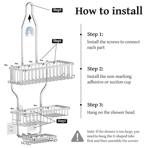 YASONIC Shower Caddy Hanging - Never Rust Shower Organizer - Aluminum Over The Shower Head Caddy with 10 Hooks for Razor/Sponge - Shower Rack with Soap Basket - Silver - Silver thumbnail 7