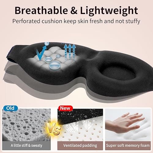NEWVANGA Sleep Mask for Back and Side Sleeper, Block Out Light, Luxury Sleeping Eye Mask of 3D Night Blindfold, Zero Pressure Breathable Travel Eye Cover Black thumbnail 6