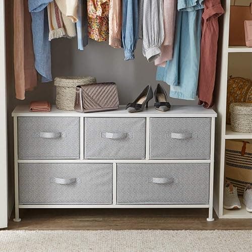 Amazon Basics Extra Wide Fabric 5-Drawer Storage Organizer Unit for Bedroom Closet, White thumbnail 2