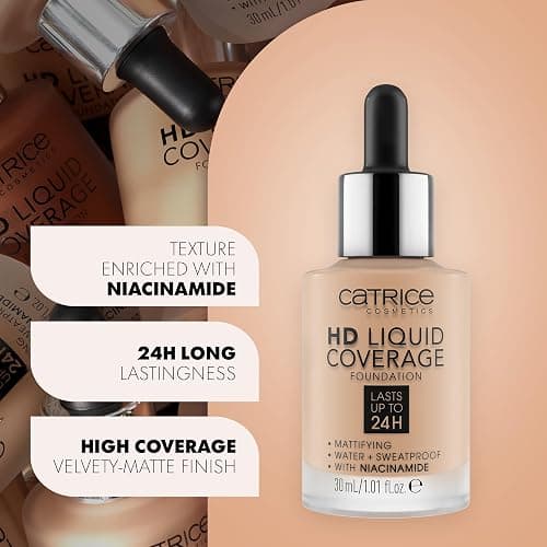 Catrice | HD Liquid Coverage Foundation | 24H Wear, Matte Finish, High Coverage, Waterproof Formula with Niacinamide | Vegan & Cruelty Free (048 | Desert Beige) thumbnail 3