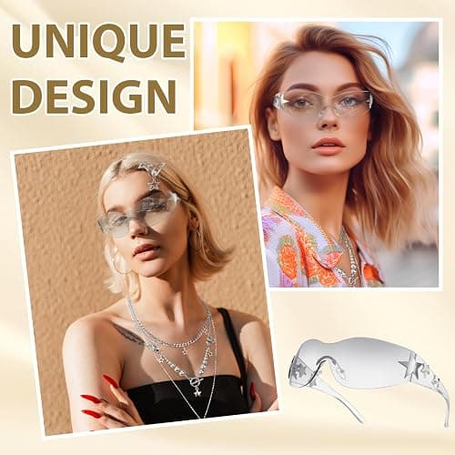 Y2k Accessories Set Included Star Y2k Silver Necklace Grunge Layered Necklace Y2K Sunglasses Star Hair Clip Y2k Silver Hair Clips Keychain Hip Hop Pants Chain Vintage Jewelry Set for Women thumbnail 4