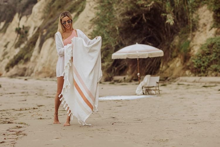 BEACH STATE Oceanside Outdoor Beach Blanket, 100% Cotton Picnic Blanket, 66" x 80" Throw Blanket, Machine Washable, Extra Large, (Sunset Stripe) thumbnail 4