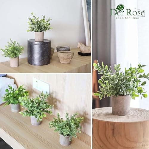 Der Rose 3 Pack Mini Potted Fake Plants Artificial Plastic Eucalyptus Plants Topiaries for Home Office Desk Farmhouse Room Bathroom Decor thumbnail 4
