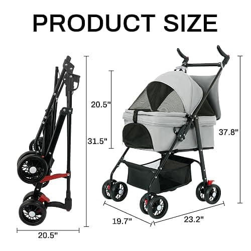 Tokenkuko Pet Stroller,3-in-1 Folding Dog Stroller,Multifunction Dog Cat Jogger Stroller,4 Wheel Foldable Pet Stroller with Detachable Carrier Storage Basket&Storage Bag for Medium Small Dogs Cats thumbnail 2