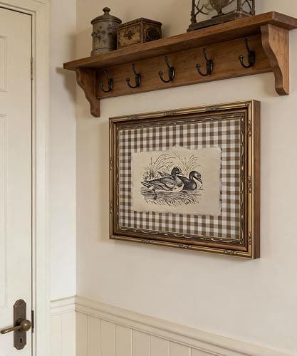 Vintage Gold Framed Wall Art Vintage Duck Wall Art Rustic Farmhouse Brown Gingham Duck Wall Decor Picture Country Cottage Illustration Poster Print Artwork for Living Room Bedroom 9x11in thumbnail 5