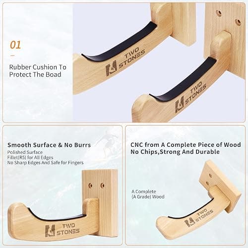TWO STONES Surfboard Racks for The Wall, Surfboard Rack Hanger Works as a Shortboard, Skimboard & Longboard Hanger or Stand Indoor or Outdoor thumbnail 4