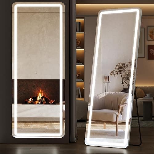 Sweetcrispy Full Length Mirror with LED Lights, 71.3"x26.5" Lighted Floor Mirror with Dimming & 3 Color Lighting, Stand for Bedroom, Dressing Room - Image 1