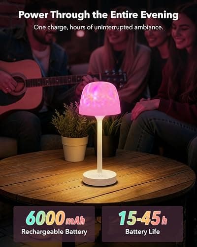 Tedmos Polarlicht & Aurora Projektor IP65 Wasserdicht, Wasserwellen Effekt Stimmungslicht, Akku Tischlampe Kabellos Touch, Dimmbar LED Tischleuchte & Duschlampe für Bad Outdoor Garten Deko Geschenk thumbnail 3