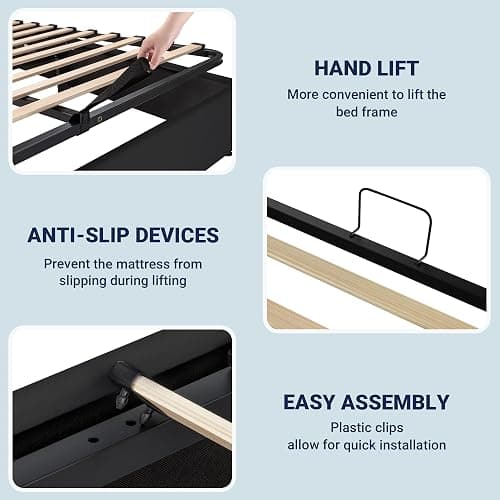 Allewie Full Lift Up Storage Bed Frame with Charging Station, Black | Enclosed Storage, USB & Type-C Charging, Smart LED Lights, Hydraulic Lift, Adjustable Headboard, Velvet Upholstery thumbnail 9