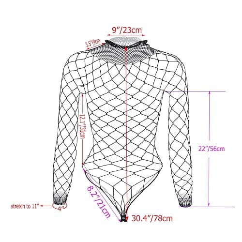 Tosmifairy Fishnet Bodysuit Top for Women Stretch One Piece Long Sleeve Mesh Rave Romper Body Suit - Pink thumbnail 7
