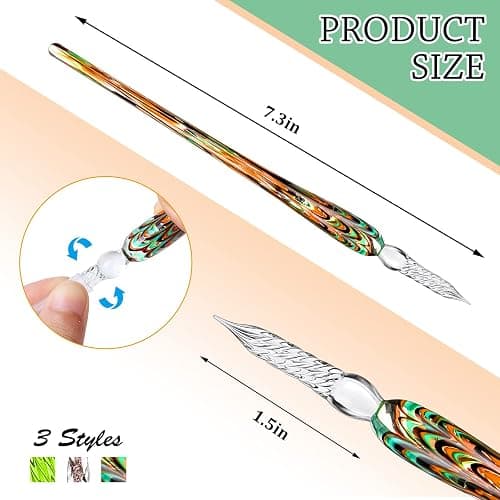 Zonon 6 Pcs Handmade Glass Dip Pen Crystal Glass Signature Pen Calligraphy Glass Pen Dip Ink Pen Borosilicate Present Pen for Writing Drawing Signatures (Vintage Color,Fresh Style) thumbnail 3