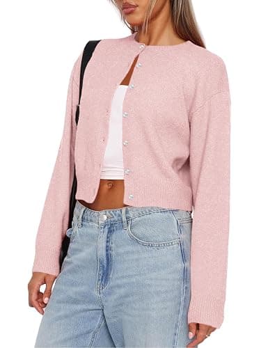 Balimtoy Women's Cropped Cardigan Sweaters Long Sleeve Button Down Sweaters Knit Cardigan Cute Y2k Open Front Crop Top - Image 1