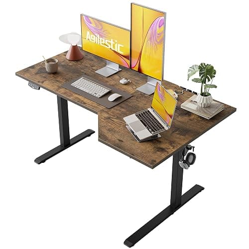 Agilestic Electric Standing Desk, L-Shaped 55 Inches Height Adjustable Desk, Sit and Stand up for Work Office Home, Ergonomic Rising Computer Table for Home Office with Splice Board, Rustic Brown - Image 1