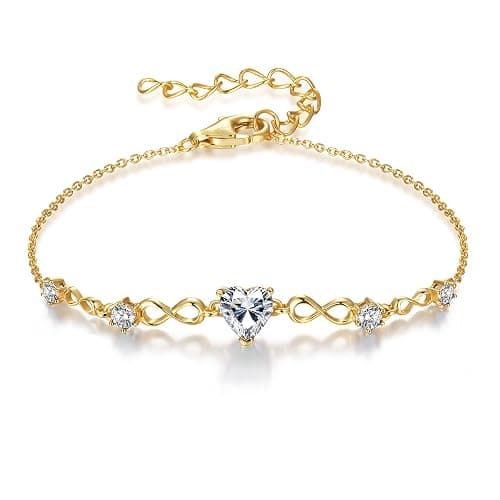 G&GEMSJEW Infinity Heart Birthstone Bracelets for Women, 925 Sterling Silver Women Charm Link Bracelet Adjustable, Birthday Anniversary Christmas Jewelry Gifts for Women Wife Mom Girlfriend Her - Image 1