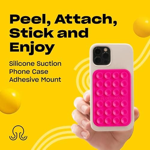 OCTOBUDDY Classic MAX - Silicone Suction Phone Case Adhesive Mount - Hands-Free, Strong Grip Holder for Selfies and Videos - iPhone and Android Compatible - 2.6″ x 3.9″, Hot Pink thumbnail 2