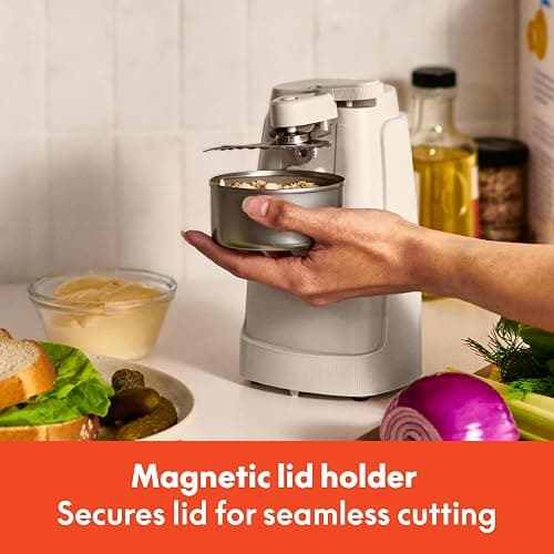 bella Electric Can Opener and Knife Sharpener, Removable Cutting Lever, Cord Storage, Stainless Steel Blade, Oatmilk thumbnail 5