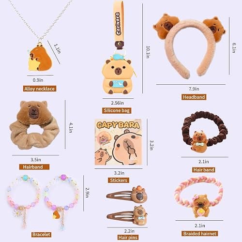 Mangpung Capybara Gifts,Kawaii Capybara Hair Accessories Gift Set Include Cute Capybara Hair Clips,Headband,Hair Band,Hair Ties,Purse,Stickers,Necklace,Bracelet,Christmas Birthday gift Set thumbnail 2