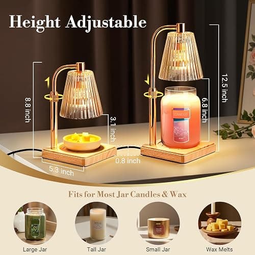 Marycele Candle Warmer Lamp with Timer for Yankee Candles, Adjustable Height Wax Melt Warmer, Birthday Gifts for Mom Women Sister, Vintage Amber Glass Lamp, Thanksgiving Decorations for Home Decor thumbnail 2