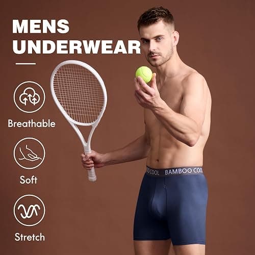 BAMBOO COOL Men's Ultra Breathable Underwear,No Riding Up Boxer Briefs with ComfortFlexible Waistband,Multipack thumbnail 2