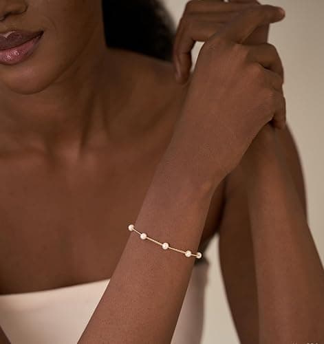 NECOCY Pearl Bracelet for Women, 14K Gold Plated/Silver Plated Bracelet | Dainty Beaded Gold Bracelet Set, Non-Tarnish, Adjustable Link Charm Wedding Bridesmaid Jewelry, Gift for Daily Wear & Mother thumbnail 5