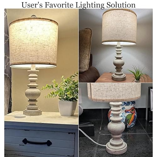 BOBOMOMO Tradition 20" Rustic Table Lamp Set of 2 for Living Room Bedroom Bedside Desk Lamps Bedroom Nightstand Vintage Lamps Linen（Suitable for Decorating Small Areas） thumbnail 3