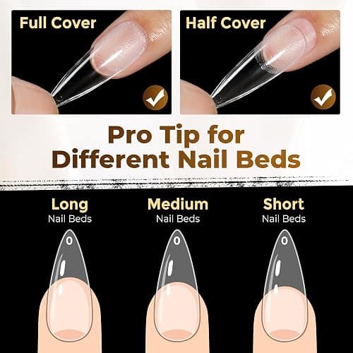 UNA GELLA Long Stiletto Gel Nail Tips 504PCS, Full Cover Pre-Etched | Long Almond Nails Tips, Sturdy Clear Stiletto Press on Nails, No C Curve Soft Gel Tip for DIY Nail Extension 12 Sizes thumbnail 7