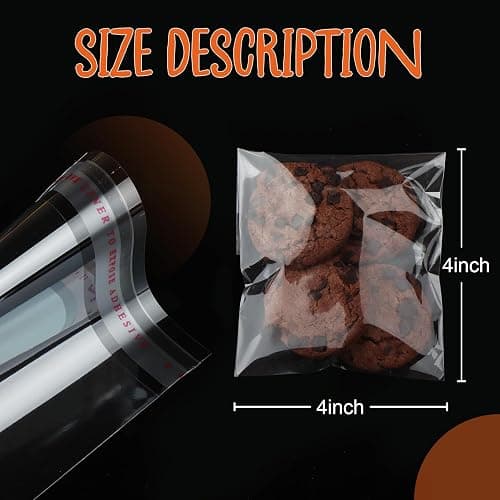 200Pcs Cookie Bags， Self Sealing Cellophane Bags 4x4 Inch, Resealable Treat Bag for Fresh Cookies, Candy, Gifts, and Party Favors thumbnail 2