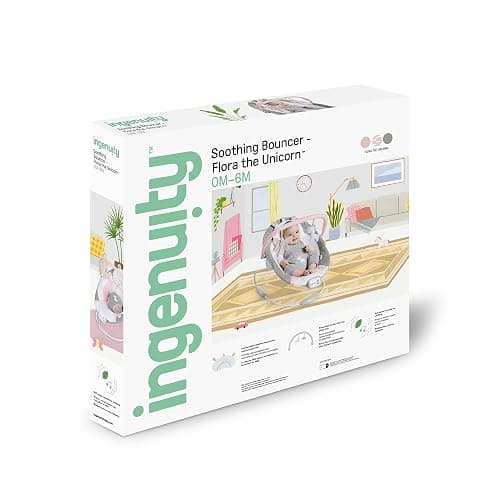 Ingenuity Soothing Baby Bouncer Infant Seat with Vibrations, -Toy Bar & Sounds, 0-6 Months Up to 20 lbs (Pink Flora the Unicorn) - Flora the Unicorn thumbnail 8