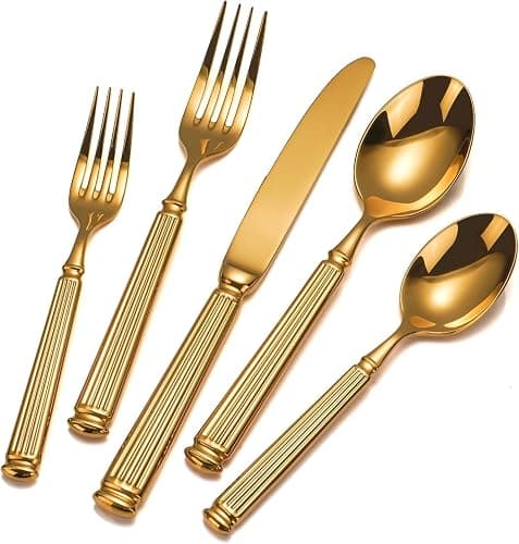 20-Piece Heavy Duty Gold Silverware Set for 8, 18/10 Stainless Steel Flatware, Extra Thick Heavy Flatware Set, Perfect for Weddings Gifts - Image 1