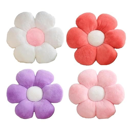 -10-    CANGHI 4 PCS Flower Pillows Flower Shaped Throw Pillow Cute Daisy Pillows Seating Cushions for Adults Kids Home Bedroom Sofa Chair Couch Decor (White/Pink/Lavender/Dusty Pink, 15.74 inch) - Image 1