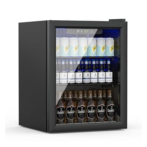 Erivess Compact Freestanding Beverage Refrigerator,70 Can/ 1.6 Cubic Feet Mini Fridge with Reversible Glass Front Door for Soda, Beer or Wine, Under Counter Small Refrigerator 2 Adjustable Shelves - Image 1