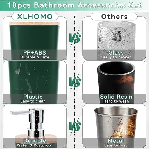 Bathroom Accessory Set 9 Piece Hunter Green Bathroom Set with Trash Can Bathroom Accessories Green Bathroom Decor - Dark Green - Bath Set thumbnail 6
