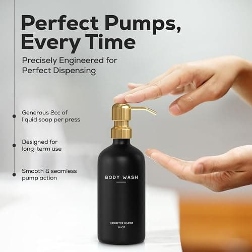 Luxury Shampoo and Conditioner Dispenser Set by Brighter Barns - Black and Gold Shower Soap Dispenser Set - Refillable Body Wash & Shampoo Bottles - Luxury Bathroom Decor for Spa, Airbnb (Black Gold) thumbnail 4