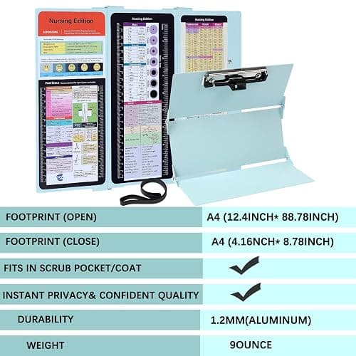 Nursing Clipboard Foldable Pocket Size-Nursing Edition Cheat Sheets Aluminum 3 Layers Foldable Clipboard Nursing Nurse Clipboard Foldable fits in Nurses Doctors(Mint) thumbnail 9