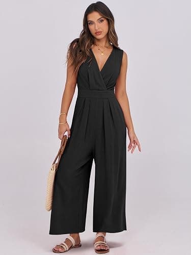 ANRABESS Women Jumpsuits Summer Dressy Casual Elegant V Neck One Piece Romper Sleeveless Wide Leg 2026 Beach Vacation Outfits thumbnail 3