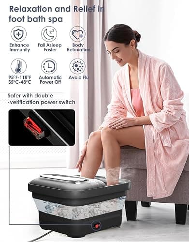 OOAMBB Collapsible Foot Spa with Heat, Bubble and Temp Control, Foot Bath Massager with XL Touch Screen and Massage Rollers, Foot Soaking Tub, Pedicure Foot spa for Stress Relief (Black) thumbnail 2