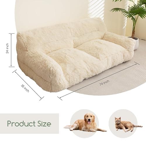 HIGOGOGO Giant Human Dog Sofa Bed, Big Comfy Floor Sofa Couch for Pet Families with Foam Chunk Supportive Mat, Fluffy Faux Fur Orthopedic Dog Bed for Human, XXXL Size, Beige thumbnail 2