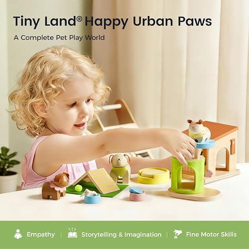Tiny Land Wooden Dollhouse Animal Set for Toddlers, Dollhouse Accessories & Dolls House Furniture Sets for Toddlers, Montessori Pretend Play Family Pets Set Toys, Gift for Kids Age 3+ thumbnail 3