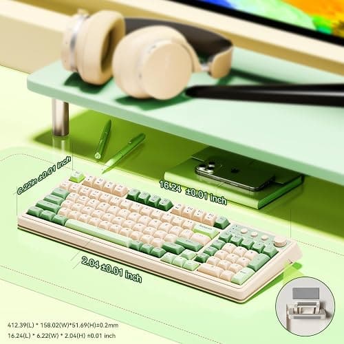 AULA S99 Gaming Keyboard, Wireless Computer Keyboards, Tri-Mode Bluetooth/2.4GHz/USB-C Custom Creamy Keyboard with Number Pad, RGB Backlit Media Knob Cute Programmable Keyboard for PC Gamer - Green thumbnail 5