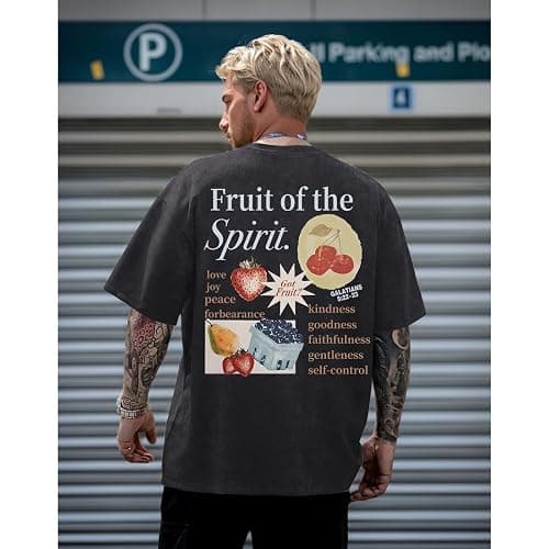 Lytiarul Christian Fruit of The Spirit Shirt for Men Jesus Religious Shirts Oversized Graphic Tees Acid Wash God T-Shirt Tops thumbnail 5