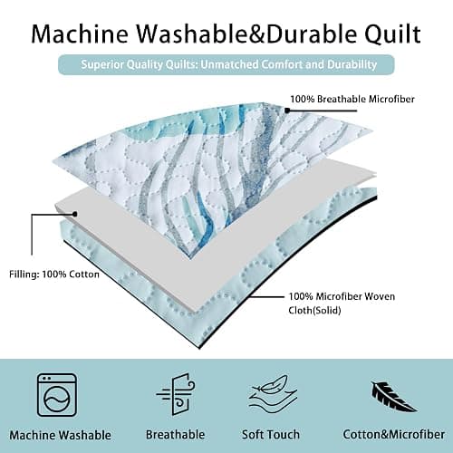 Tritard 3 Piece Coastal Full/Queen Quilt Sets Nautical Reversible Lightweight Bedspread Coverlet with 2 Shams Blue Starfish Conch Beach Microfiber Bedding Quilt Set for All Season, 90''x96'' thumbnail 4
