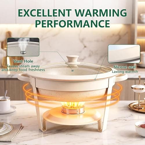 Chafing Dishes for Buffet,4 Pack 5QT Maifanite-Coated Chafing Dishes, White Chafing Dish Buffet Set with Glass Lid and Lid Holder,Food Warmers for Parties Buffet for Wedding,Church Events,Birthday thumbnail 3