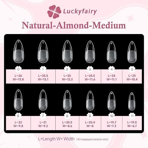 Luckyfairy Medium Almond Nail Tips, 240pcs Soft Gel Pre-Filed Acrylic Almond Fake Nails, Half Matte Full Cover Clear Press on Flase Nail Tips for Nail Extension Home DIY 12 Sizes Gelly Tips - B-Medium Almond thumbnail 7