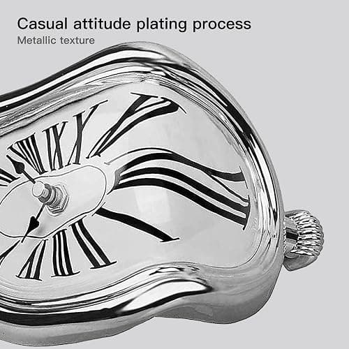 OHmaker Melting Clock Dali Melted Clock Gift Decor Art Inspired Wall Clock Twisted Shelf Hanging Surrealist for Decorative Shop Office Home Desk Roman Silve… thumbnail 7