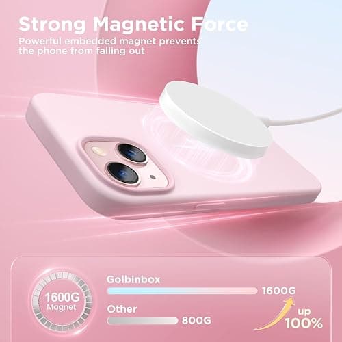GolbinBox Magnetic for iPhone 13 Case & iPhone 14 Case, Compatible with MagSafe, [Soft Anti-Scratch Microfiber Lining], Slim Liquid Silicone Shockproof Protective Phone Case 6.1 inch, Chalk Pink thumbnail 3