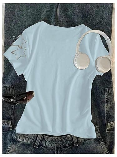 RoseSeek Floral Graphic Crop Tops for Girls Short Sleeve Slim fit Preppy Summer T Shirt Y2k Tops Trendy thumbnail 2