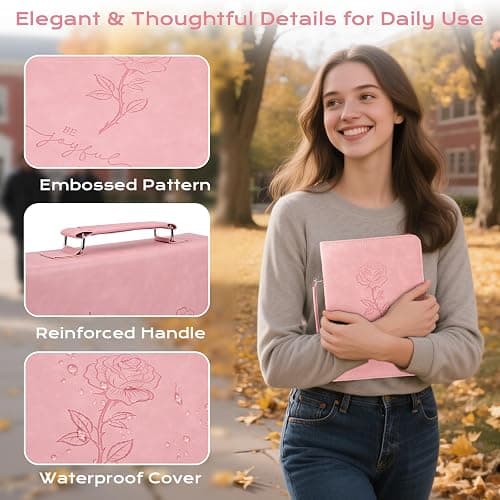 XKDOUS 24 Pcs Bible Covers Kit, Bible Carrying Case Large Church Bag w/Bible Study Supplies, Tabs, Pens, Bookmarks, Leather Book Holder Case Christian Gifts for Mom Women Lady thumbnail 6