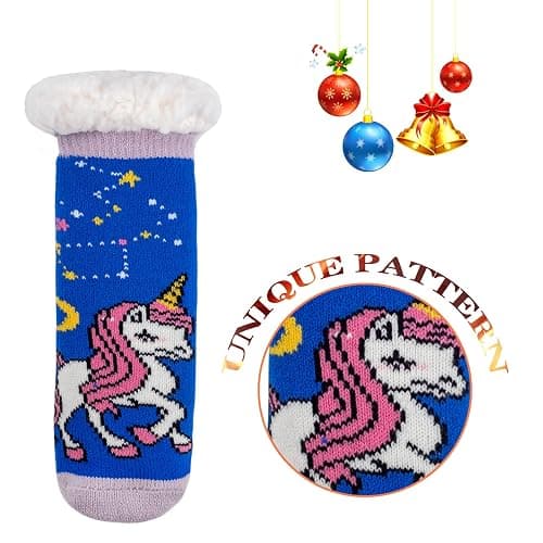 FENELY 3 Pairs Winter Kids Fuzzy Slipper Socks 2-4/4-6/6-8 Girls Boys Thermal Warm Non-Skid，Gifts for Christmas Stocking thumbnail 5