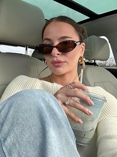 Retro Oval Sunglasses for Women, 90s Small Y2K Vintage Narrow Sun Glasses thumbnail 2